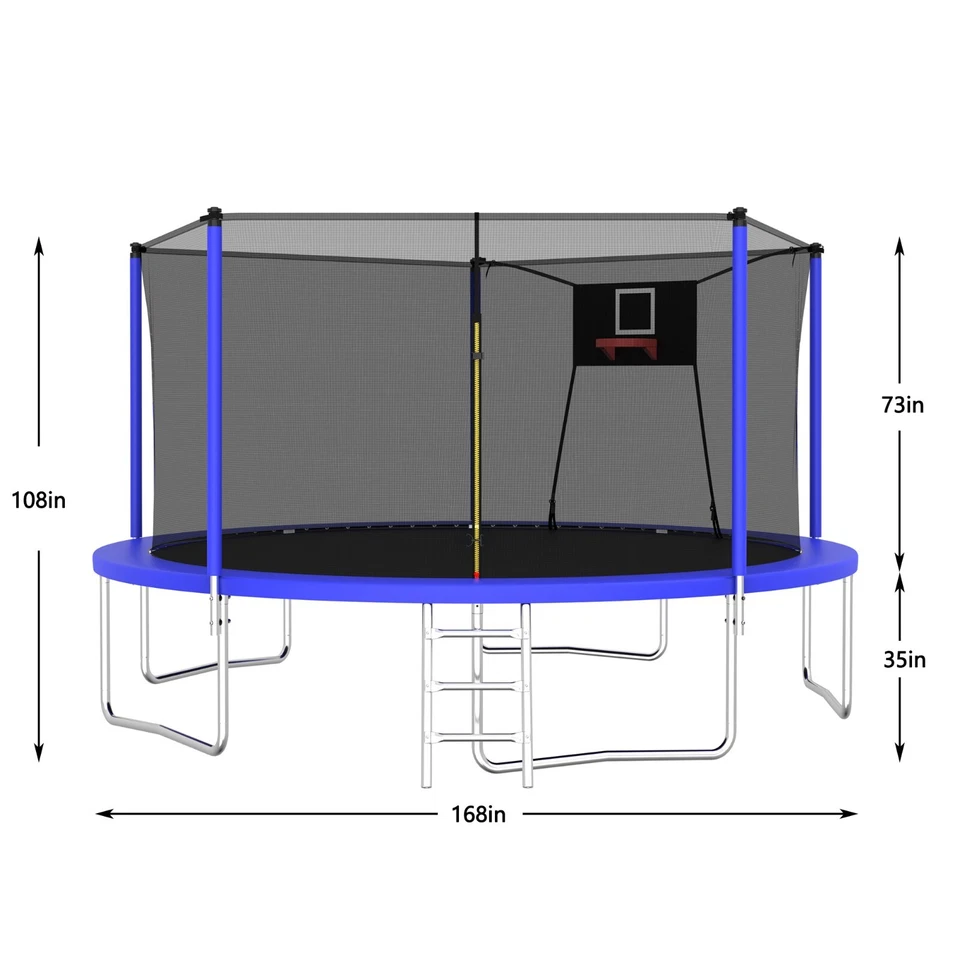 14FT Trampoline w/Safety Enclosure Net Spring Pad Ladder Basketball Hoop Outdoor - Image 2 of 4