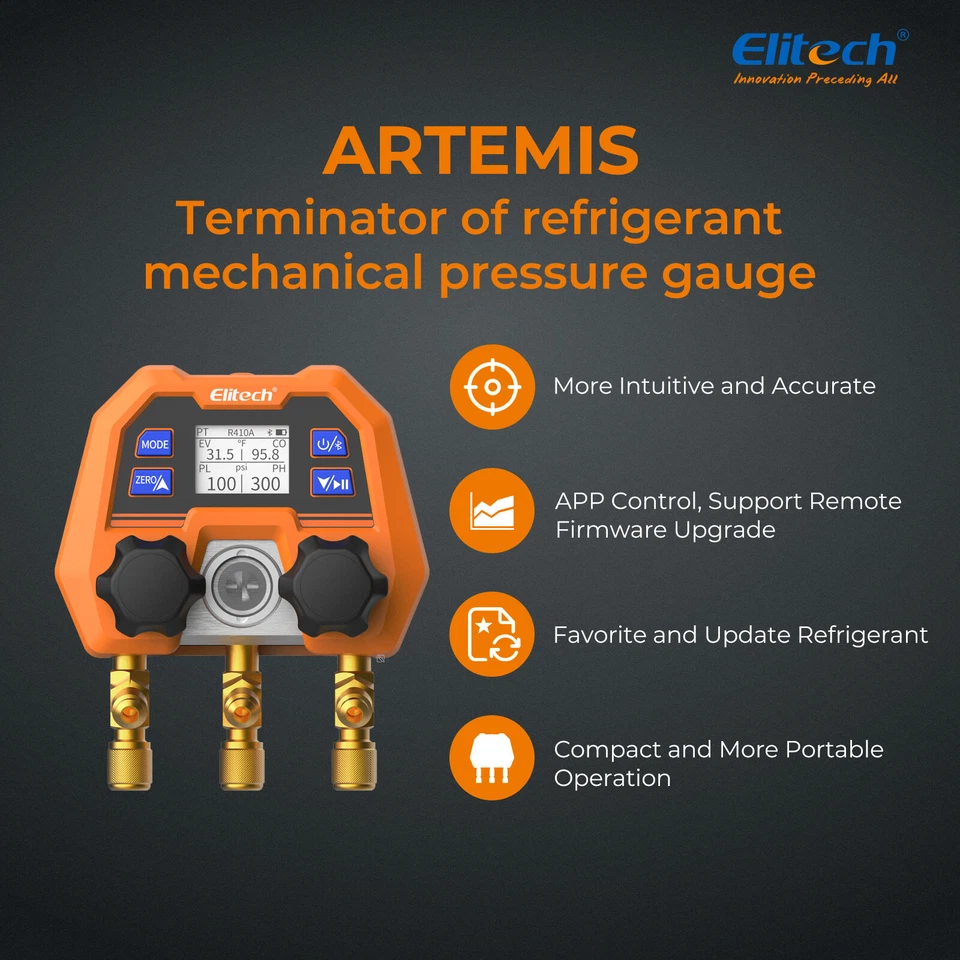 Elitech Manifold Gauge App Control ARTEMIS DMG-4B+Refrigerant Charging Hose Set - image 2 of 4