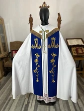 White Marian Cope + Stole Church Vestment Chasuble