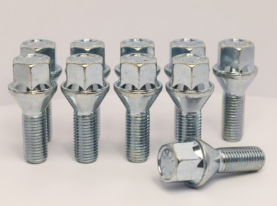 10 x M12 x 1,5, 24 mm Gewinde, konische Radschrauben (silber)