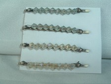 VINTAGE PALE BLUE CLEAR BEADED BOBBY PINS 4 UP DO ACCESSORY