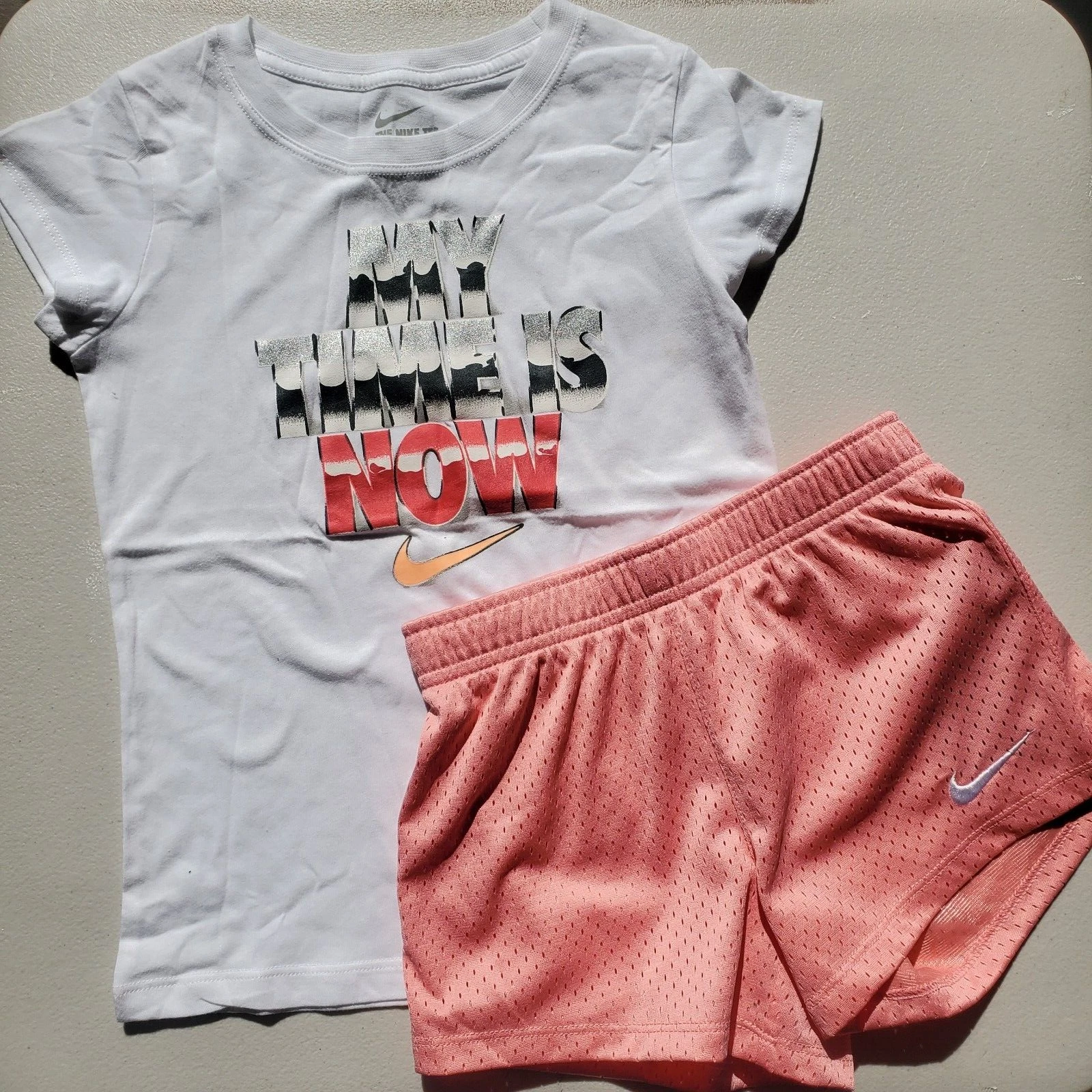 Nike Girls Size 6X Summer Mesh Shorts & Top Melon Peach White