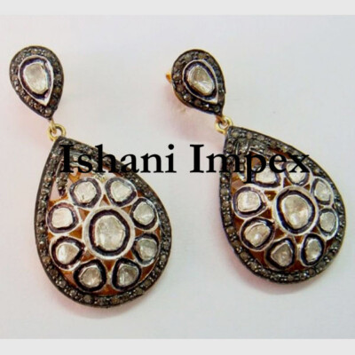 Earrings Natural Polki Diamond Rosecut Diamond 925 Silver Earrings Jewelry