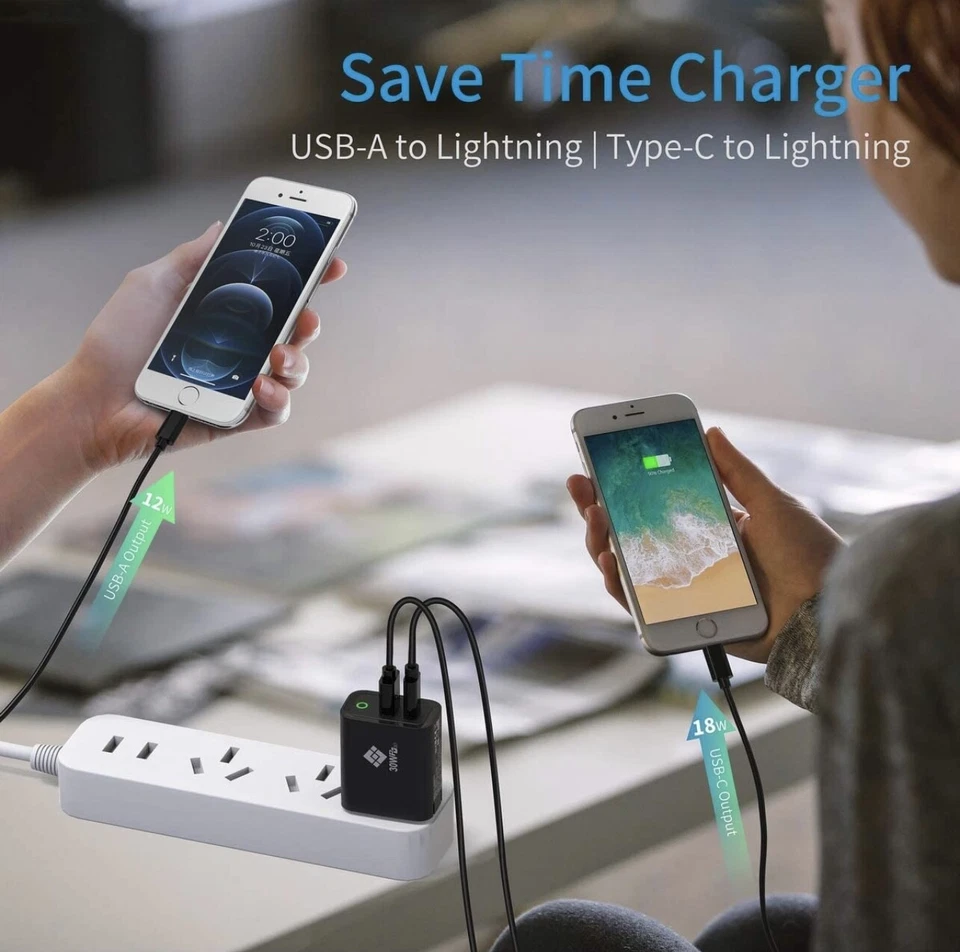 Paquete de 2 Cargadores Tipo-C USB-A Plegables 2 Puertos PD Block Compatible para Smartphone Foto 2 de 4