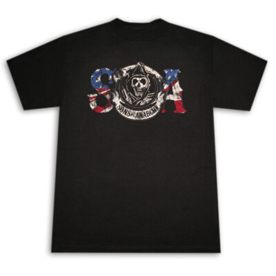 Closeout Samcro SOA Sons Of Anarchy Mens Reaper Flag T-Shirt Black XL