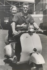 James MacArthur & Helen Hayes on Vintage Vespa Scooter Double Weight 9x12 Photo