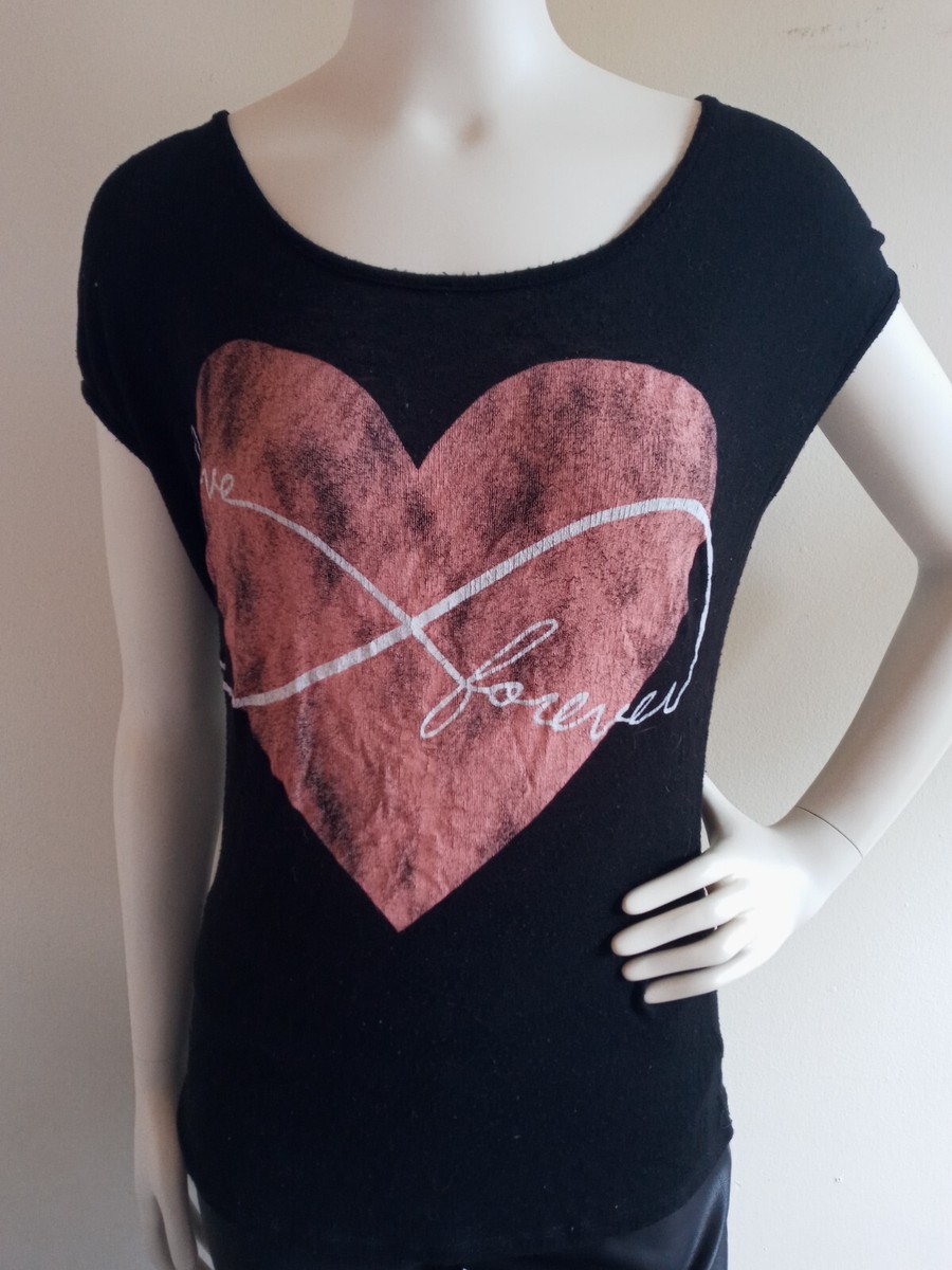 FOREVER GIRLS ONLY Tシャツ Forever 21 Love Forever Black Thin Distressed Women's T