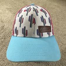 Ariat Trucker Hat Cap Youth Pink Blue Snapback Cactus Logo Mesh Casual