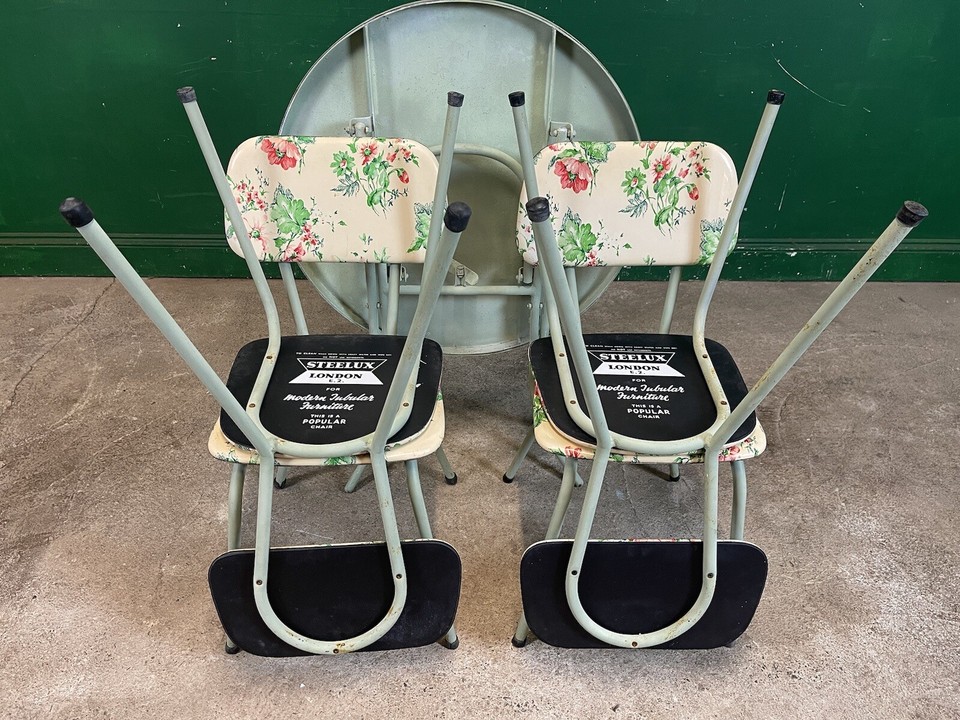 Vintage Folding Metal Table And 4 Vinyl Chairs Steelux London Furniture