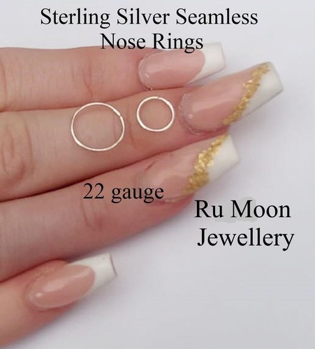 925 Sterling Silver Small Coloured SeamlessThin Nose Ring Stud Hoop 6mm 8mm - Picture 3 of 4