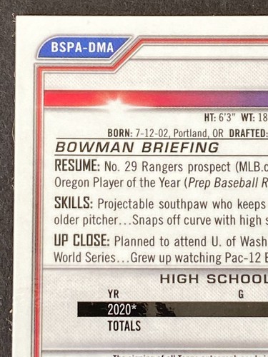 Dylan MacLean 2021 Bowman Chrome Sapphire 1st Prospect Auto #BSPA-DMA - Picture 7 of 10
