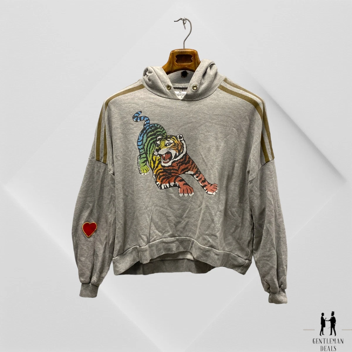 Lauren Moshi Poison Tiger Stripe Hoodie in Gray Wash with Crystal Embellishments