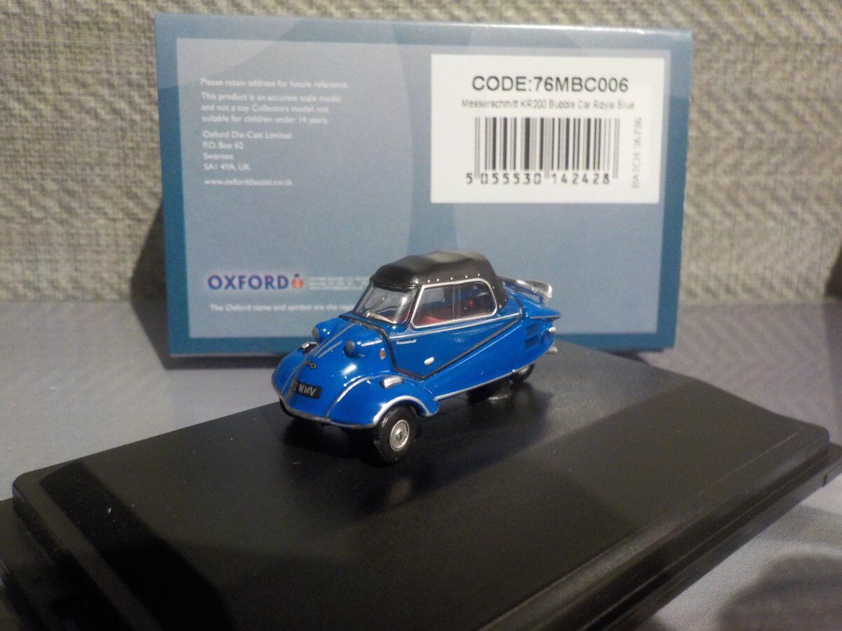 Messerschmitt Kr200 Bubble Car - Blue , Oxford Diecast 1/76 New 76mbc006