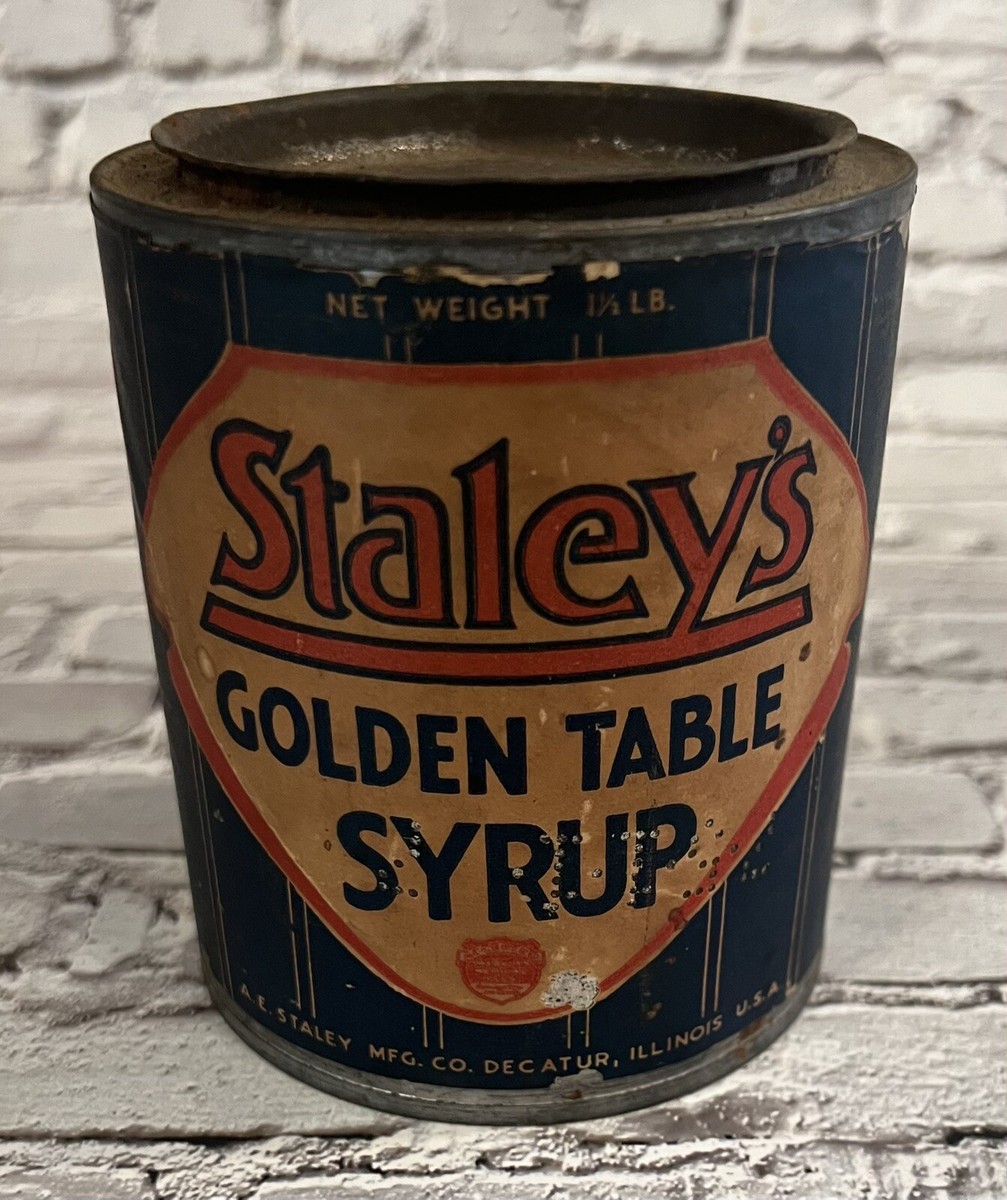 Vintage Staley's Golden Table Syrup Tin Can w/ Paper Label Decatur