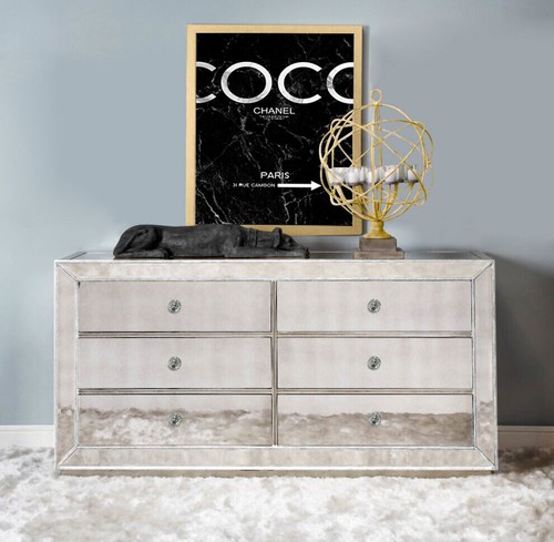 6 Drawer Chest Dresser & (Pair) Mirrored Bedside Tables Package Mirror Furniture - Picture 7 of 8