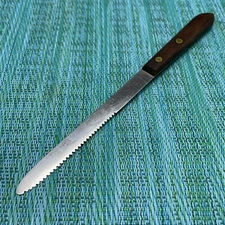 Vtg Hi-Test Duo-Edge Paring Slicing Knife 4.5" Stainless Serrated Blade Wood USA