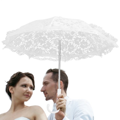1x Bridal Lace Embroidered Umbrella White Beige Parasol Wedding Party Photo Prop - Picture 7 of 12