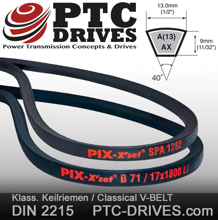 Cinghia Trapezoidale A/13 X 500 Li DIN 2215 - Neoprene Con Tre In Poliestere - Larghezza 13 Mm