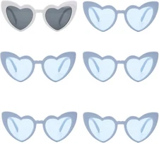 6 Pairs Bachelorette Party Heart Shaped Sunglasses White&dusty Blue 