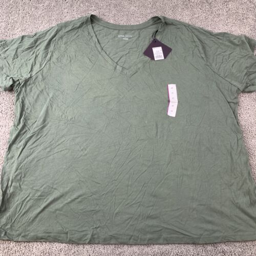 NWT Ava and Viv T-Shirt Women's 4X Olive Green V-Neck Short Sleeve Casual Knit