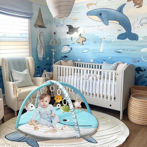 Baby Play Gym Mat, Tummy Time Mat with 6 Detachable Toys,Washable Baby... - Picture 9 of 9