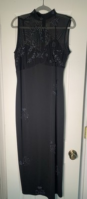 Vintage Stenay Beaded Black Gown Midi Dress Glam Hong Kong size 14