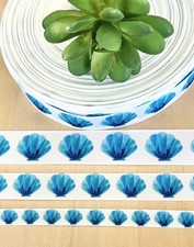 7/8  1.5" 1 YD Tropical Grosgrain Ribbon Seashells Starfish Beach Ocean Sea