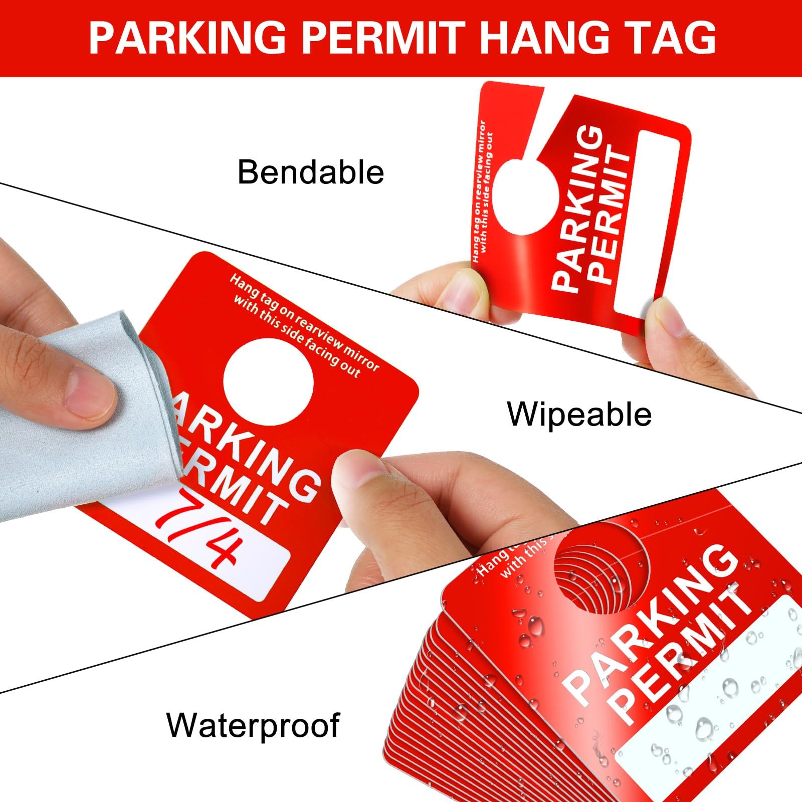 500 Pack Red Parking Permit Hang Tags, 3x2.76, Bulk, Rearview Mirror, Plastic