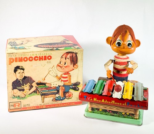 Rosko Battery Operated Tin Pinocchio Toy 1962 with Original Box