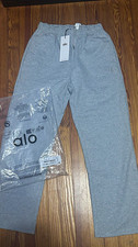 Alo Gray Fleece Cotton Sweatpants Men's S Drawstring Pockets Straight Leg