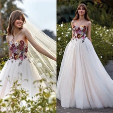 Custom Exquisite Colorful Flowers Strapless Wedding Dress A-line Tulle vestidos