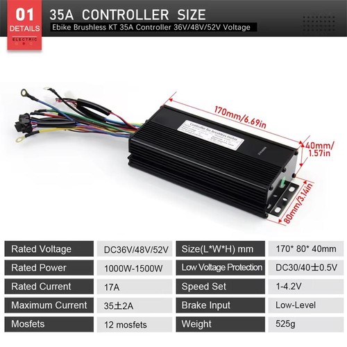 36V/48V/52V E-Bike KT 35A Sinus Controller mit LCD Display + Daumengas Kits - Bild 14 von 46
