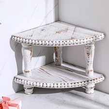 Kigley 2 Tiered Corner Riser for Kitchen Counter Wood Beaded Corner Shelf Whi...