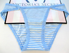 VICTORIA'S SECRET PINK Cotton Cheeky Panty S M L XL Blue Stripe NWT Lace Trim VS