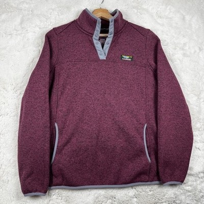 L.L. Bean Sweater Women's Medium Purple Fleece Snap Mock Neck Pullover Pockets