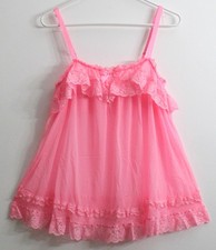 Victoria's Secret Women's L Hot Pink Lace Sheer Camisole Adjustable Straps EUC 