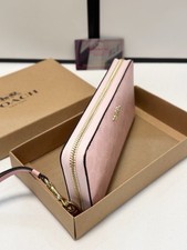 Coach Long Zip Around Wallet Powder Pink In Signature Canvas w/ Strap CW778