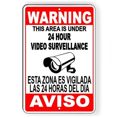 Spanish Aviso Warning 24 Hour Video Surveillance Camera Metal Sign