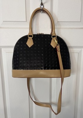 ARCADIA Black Glossy Patent Leather Dome Satchel Handbag Made in Italy