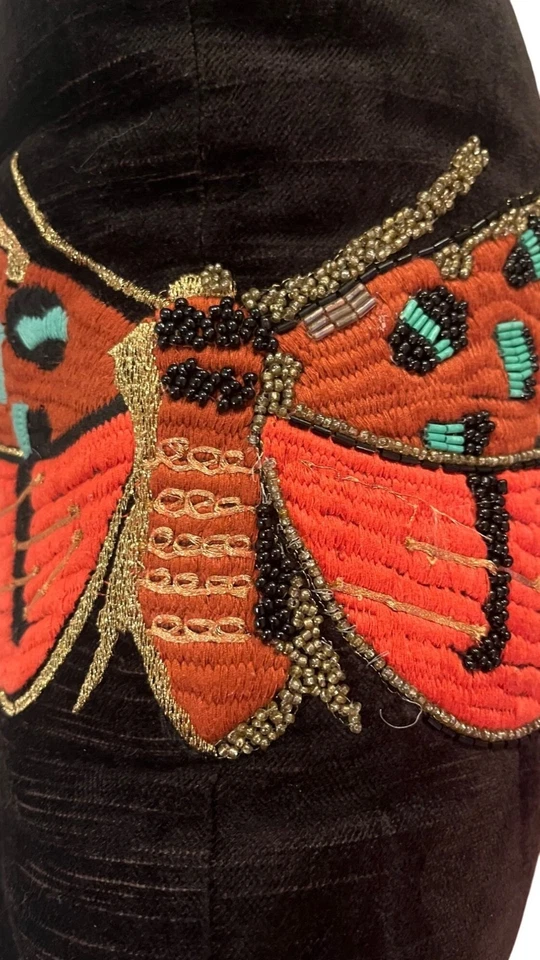 Anthropologie Black Cotton Throw Pillow Embroidered Beaded Butterfly Boho - Image 2 of 4