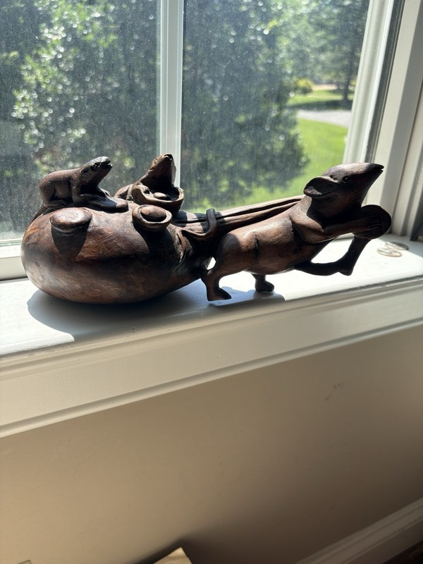Meiji Japanese Large 9 Inch Carved BoxWood Okimono Rat Pulling Large Sack