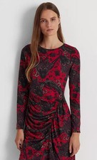 Lauren Ralph Lauren Women's Red/Black Paisley Jersey Dress M