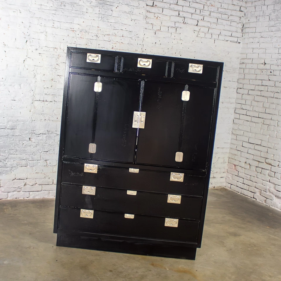 Gabinete o armario de entretenimiento Henredon de campaña moderno de mediados del siglo XX negro Foto 2 de 4