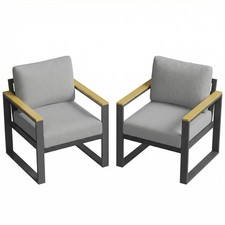 2PCS Aluminum Patio Furniture Armchair Outdoor Chair with Cushions Deck Backyard