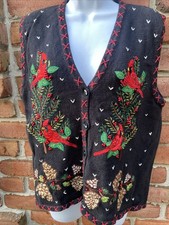 Bobbie Brooks Christmas Holiday Sweater Cardinal Beaded Vest Women's Large