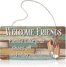 Jetec Wooden Hanging Shoes off Sign Please Take Your Shoes off and Stay Awhile S