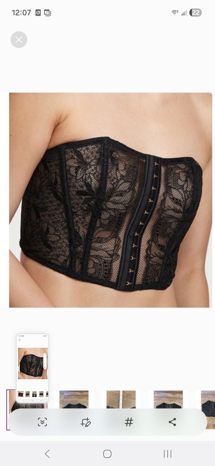 Victoria's Secret Sexy Black Lace Corset Bra Top Boning Side Zip Hooks Large L