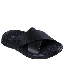 Skechers 205627 Sargo-Denal Mens Black Leather Slip On Sandals
