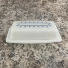 Vintage Pyrex Blue and Milk Glass Snowflake Garland Butter Dish with Lid