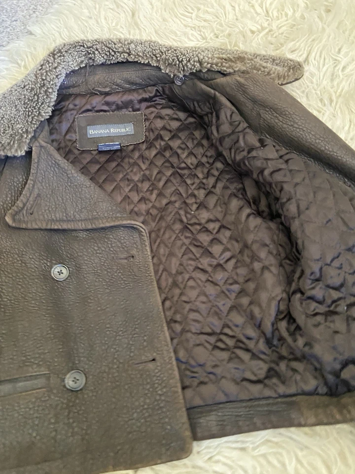 Banana Republic стриженный мех воротник стеганая кожаная куртка S б/у в отличном состоянии - Изображение 2 из 3